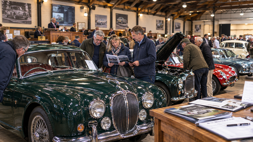 Classic cars at a British auction attracting classic car enthusiasts