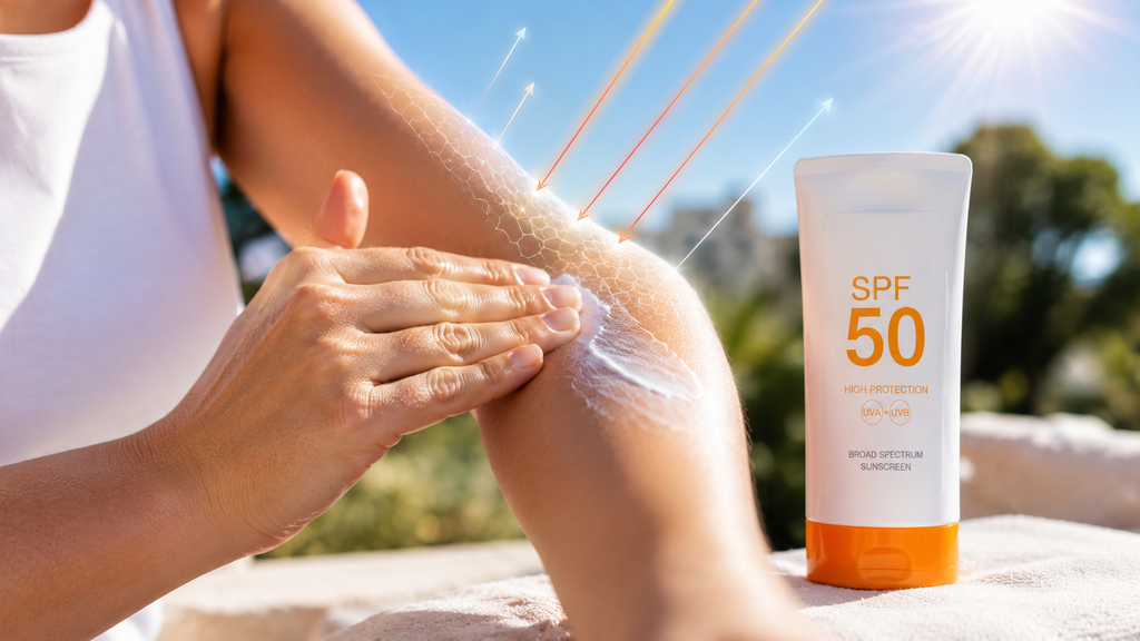 tanning with SPF 50