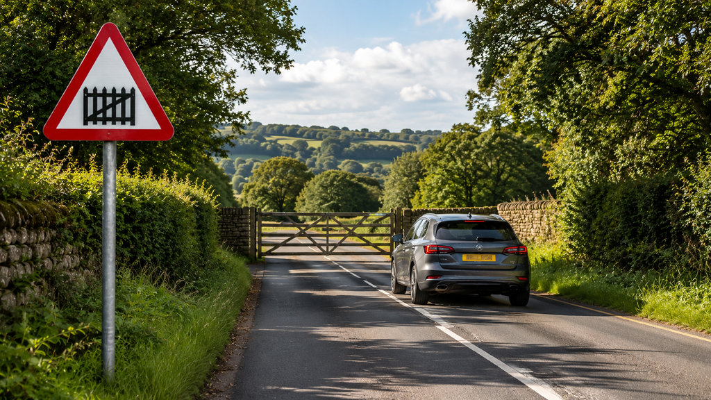 gated road ahead sign