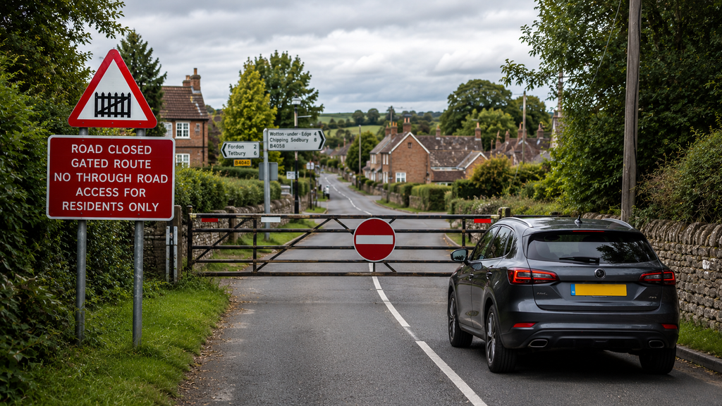 gated road ahead sign