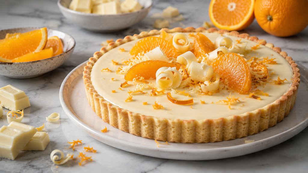 White chocolate orange dessert with creamy chocolate and fresh citrus flavours