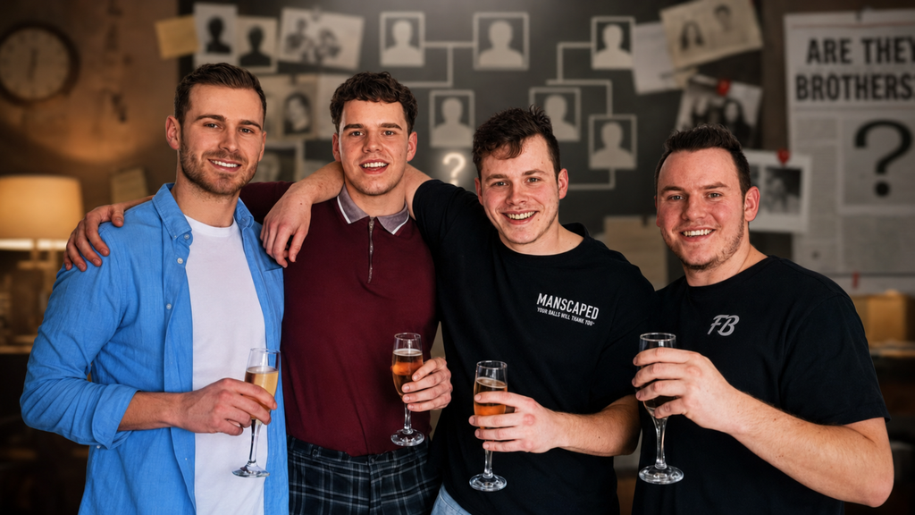 Four men together representing current reports and questions about whether the Fore brothers are actually brothers