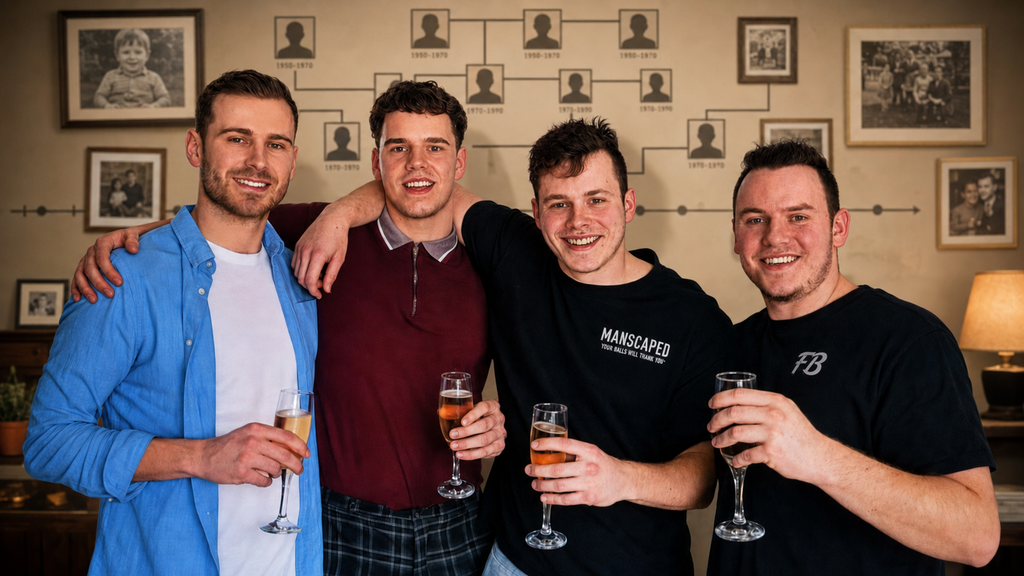 Four men together representing the Fore brothers' family relationship and shared background