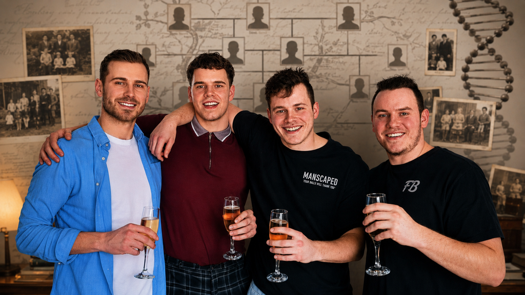 Four men together representing the Fore brothers' genealogy, heritage and questions about their blood ties