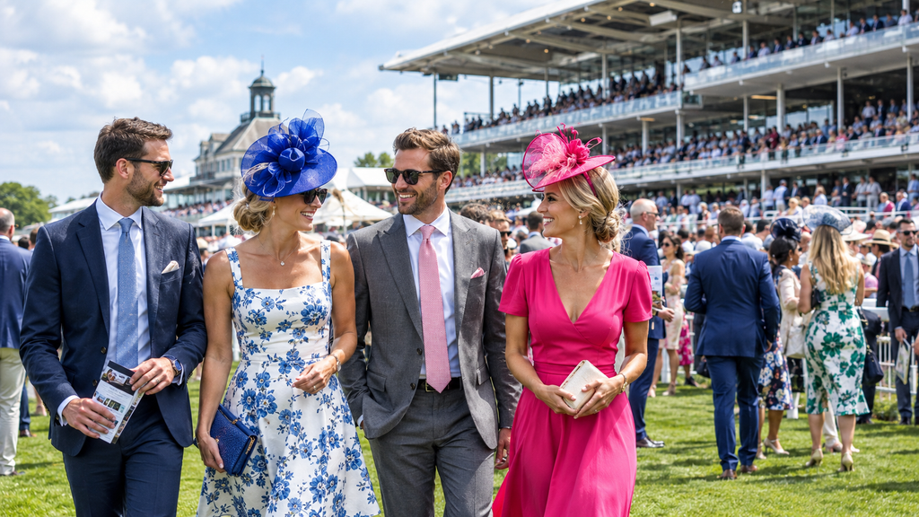 Racegoers, fashion and atmosphere at York Racecourse during the York races