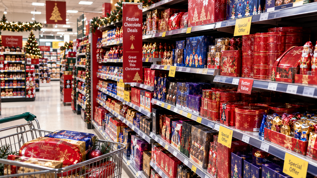 UK cheap Christmas chocolate market and festive supermarket deals
