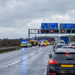 M1 motorway accident yesterday with traffic queues and emergency services